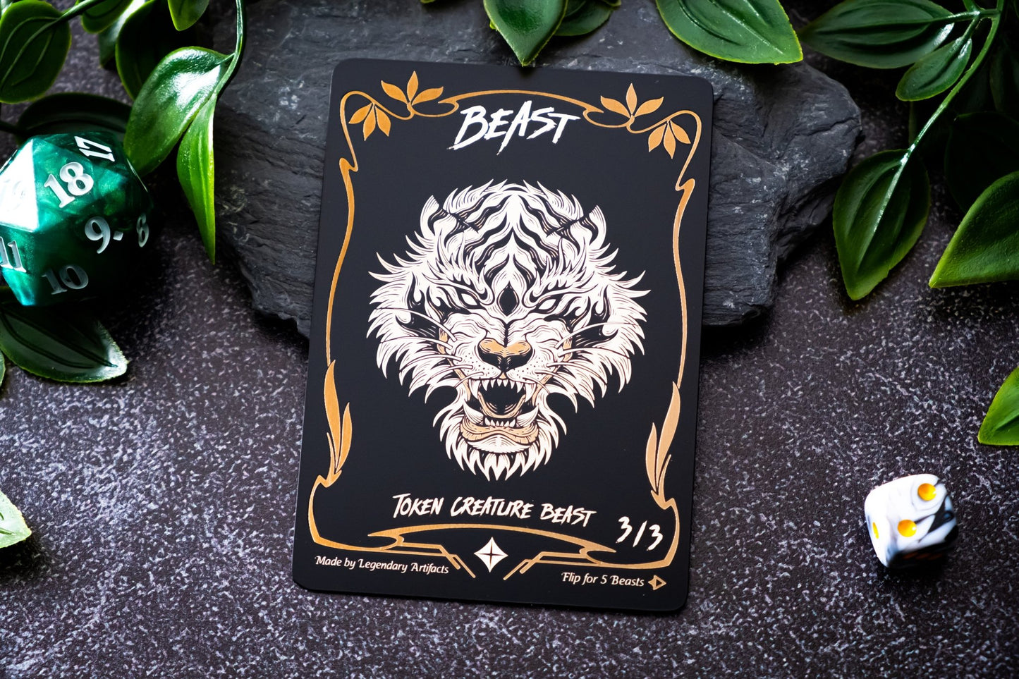 Engraved Steel Beast Token, Double Sided - Legendary Artifacts