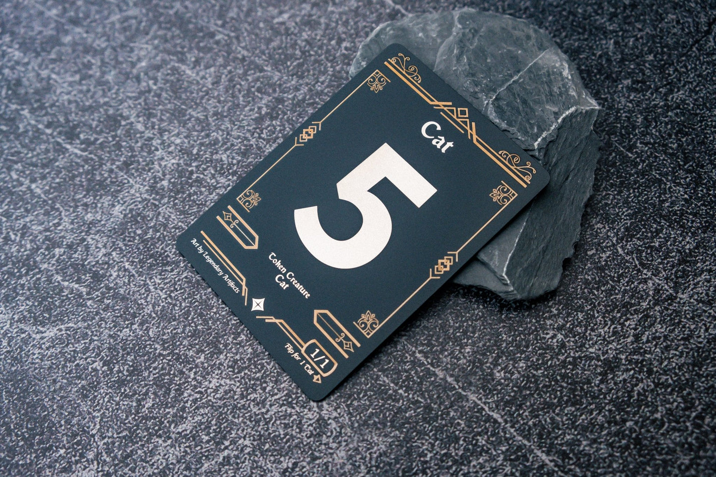 Engraved Steel Cat Token, Double Sided - Legendary Artifacts