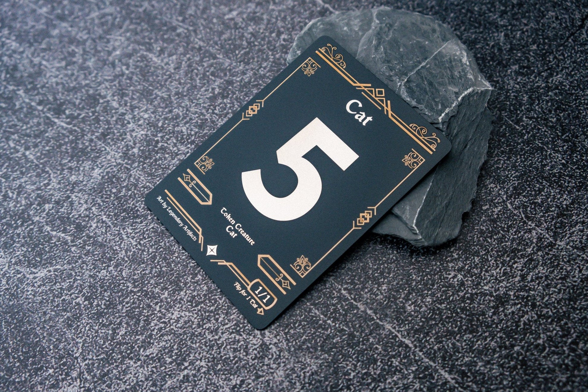 Engraved Steel Cat Token, Double Sided - Legendary Artifacts