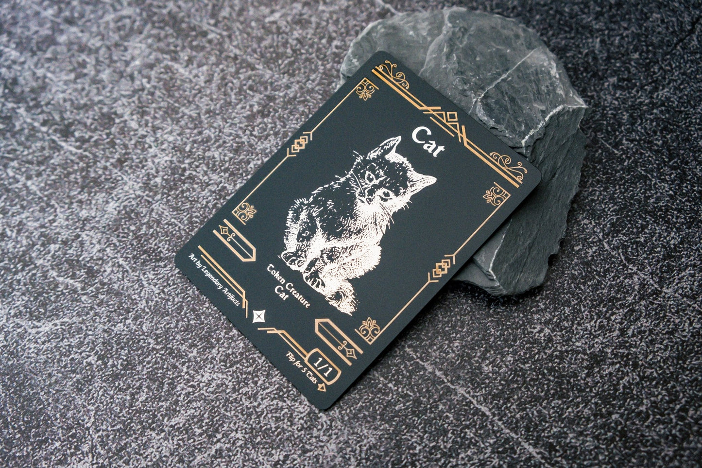Engraved Steel Cat Token, Double Sided - Legendary Artifacts