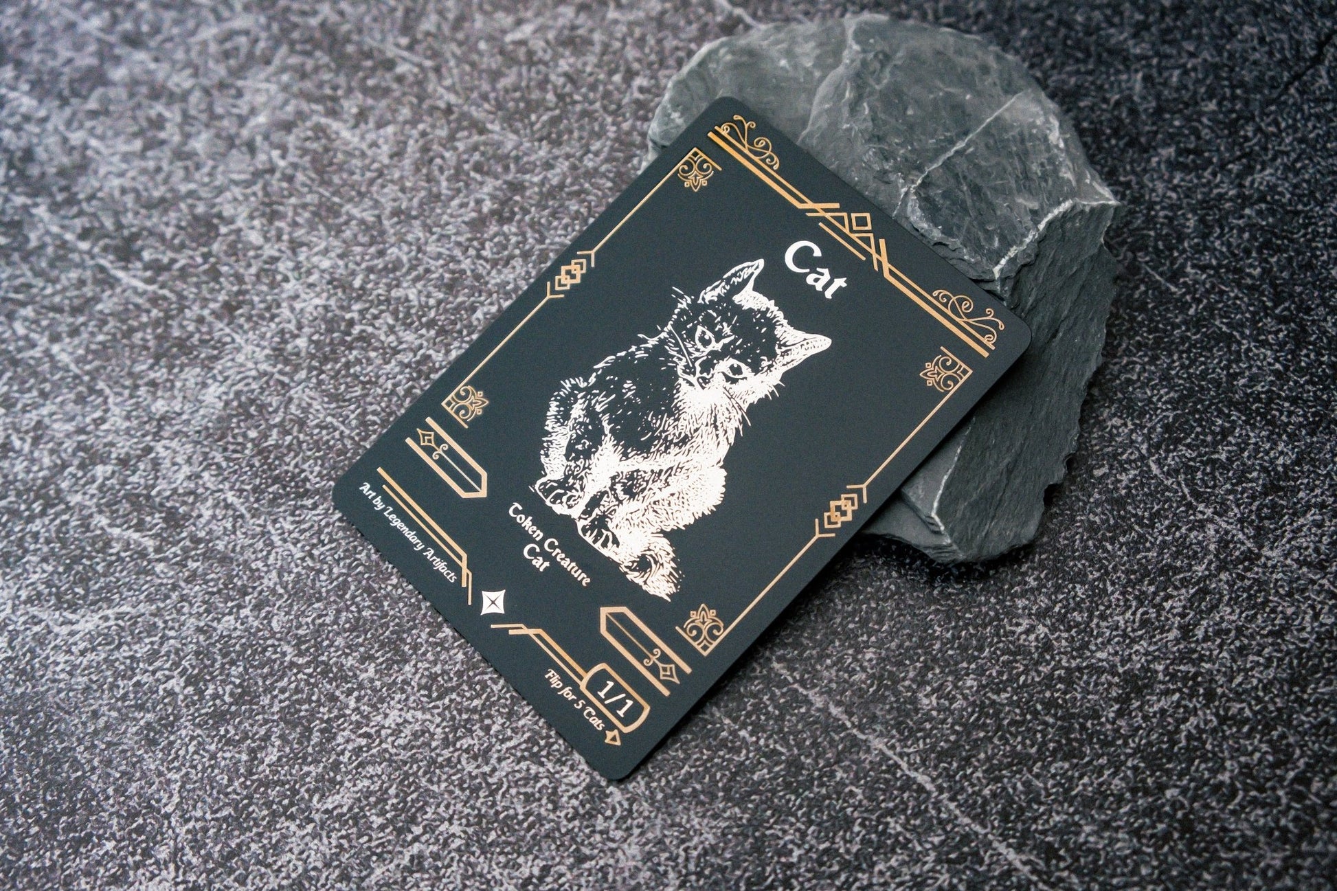 Engraved Steel Cat Token, Double Sided - Legendary Artifacts