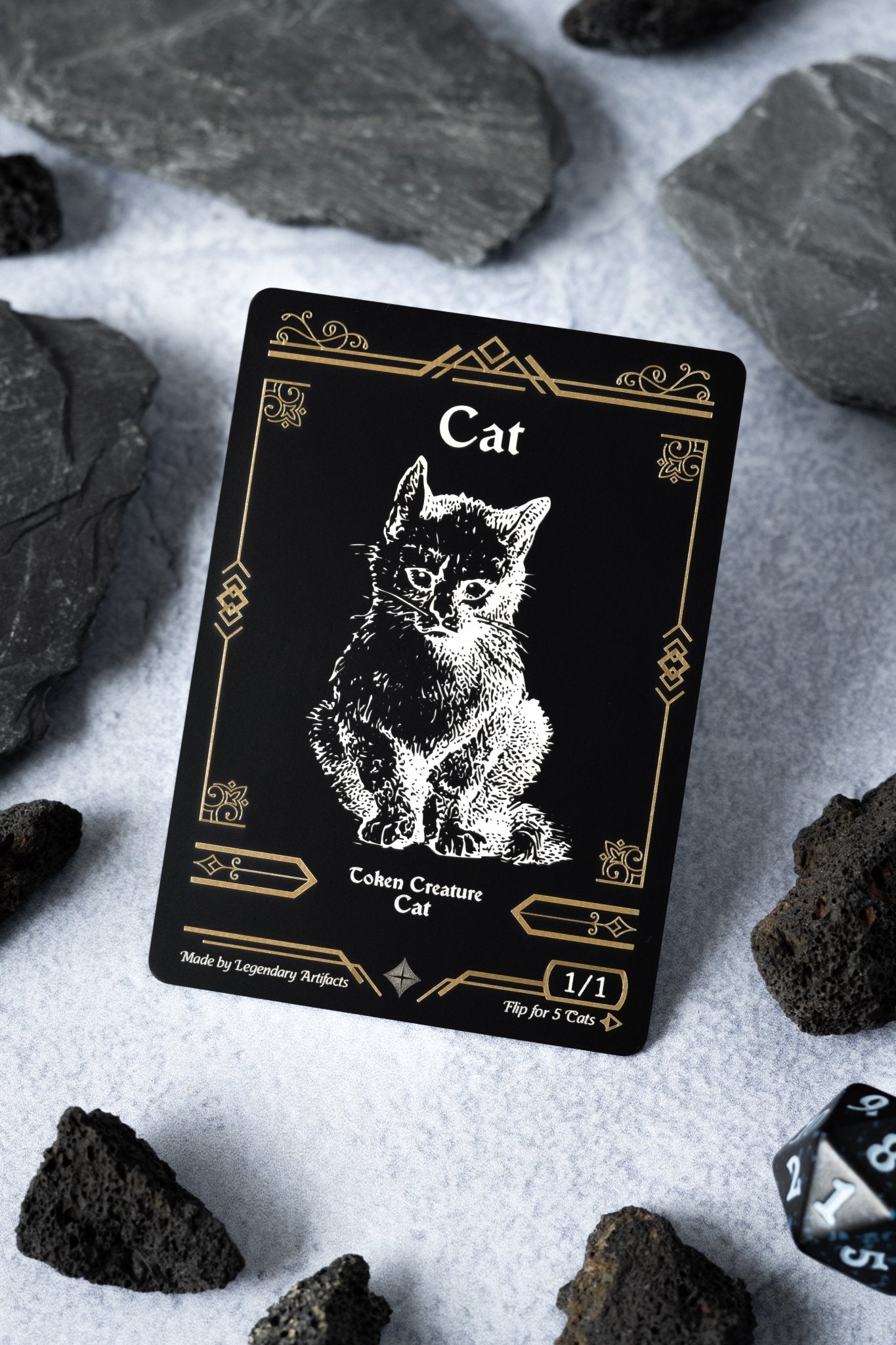 Engraved Steel Cat Token, Double Sided - Legendary Artifacts