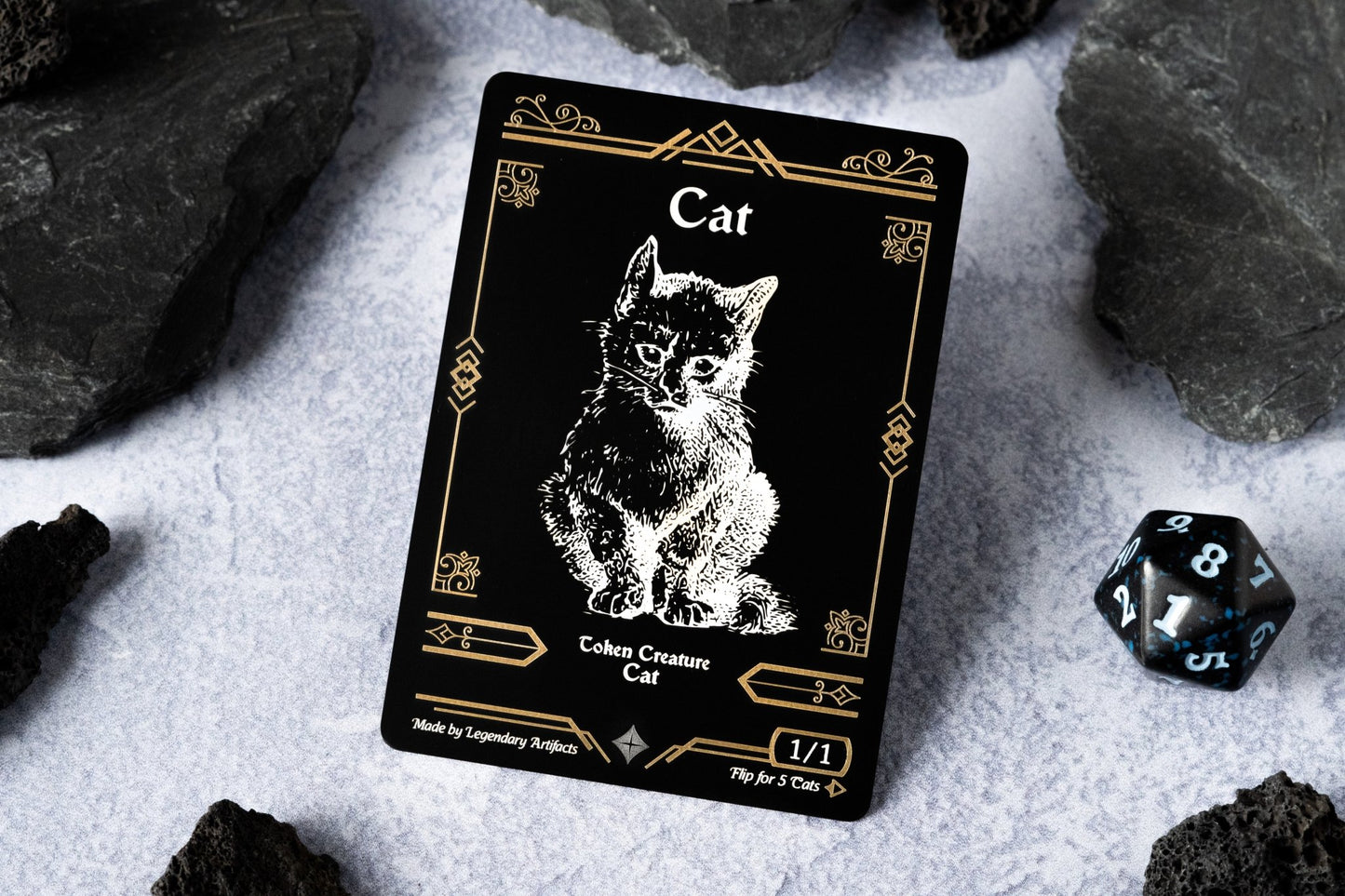 Engraved Steel Cat Token, Double Sided - Legendary Artifacts