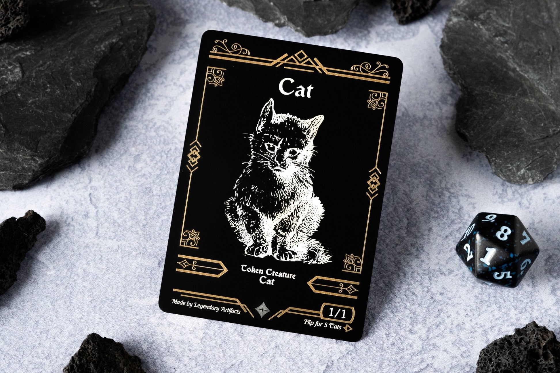 Engraved Steel Cat Token, Double Sided - Legendary Artifacts