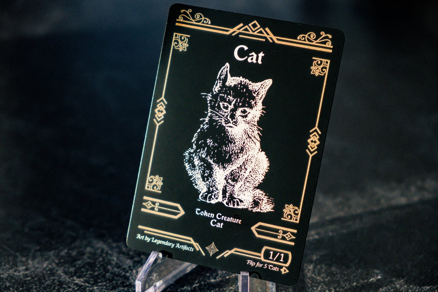 Engraved Steel Cat Token, Double Sided - Legendary Artifacts