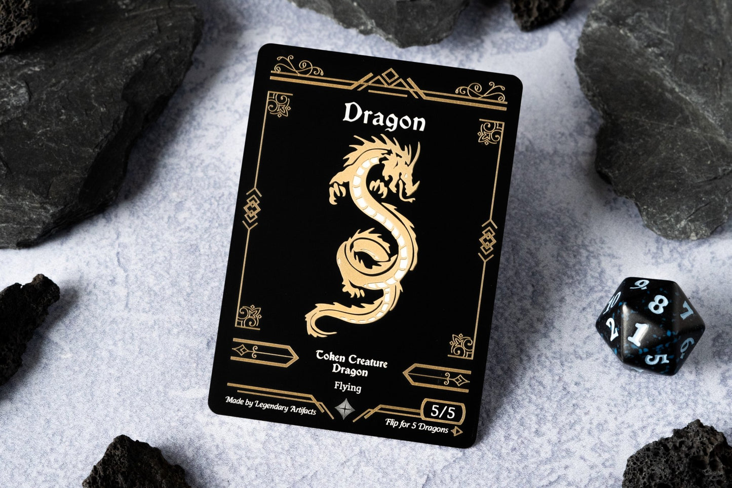 Engraved Steel Dragon Token, Double Sided - Legendary Artifacts