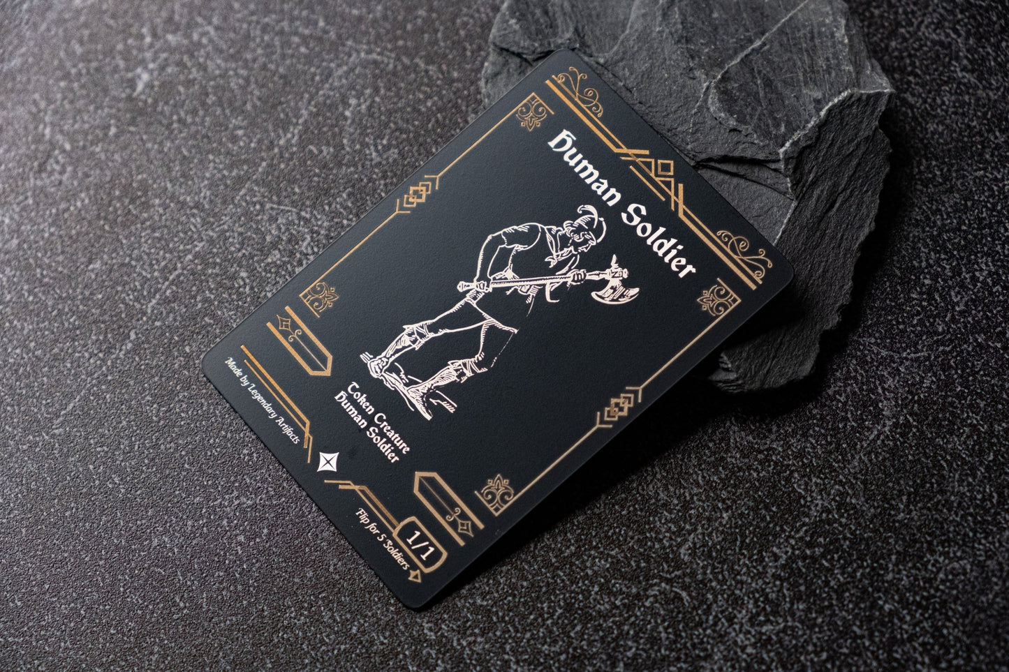 Engraved Steel Human Soldier Token, Double Sided - Legendary Artifacts