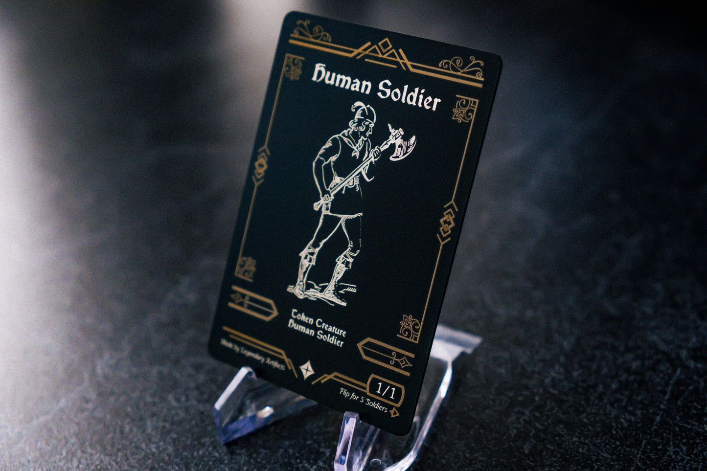 Engraved Steel Human Soldier Token, Double Sided - Legendary Artifacts