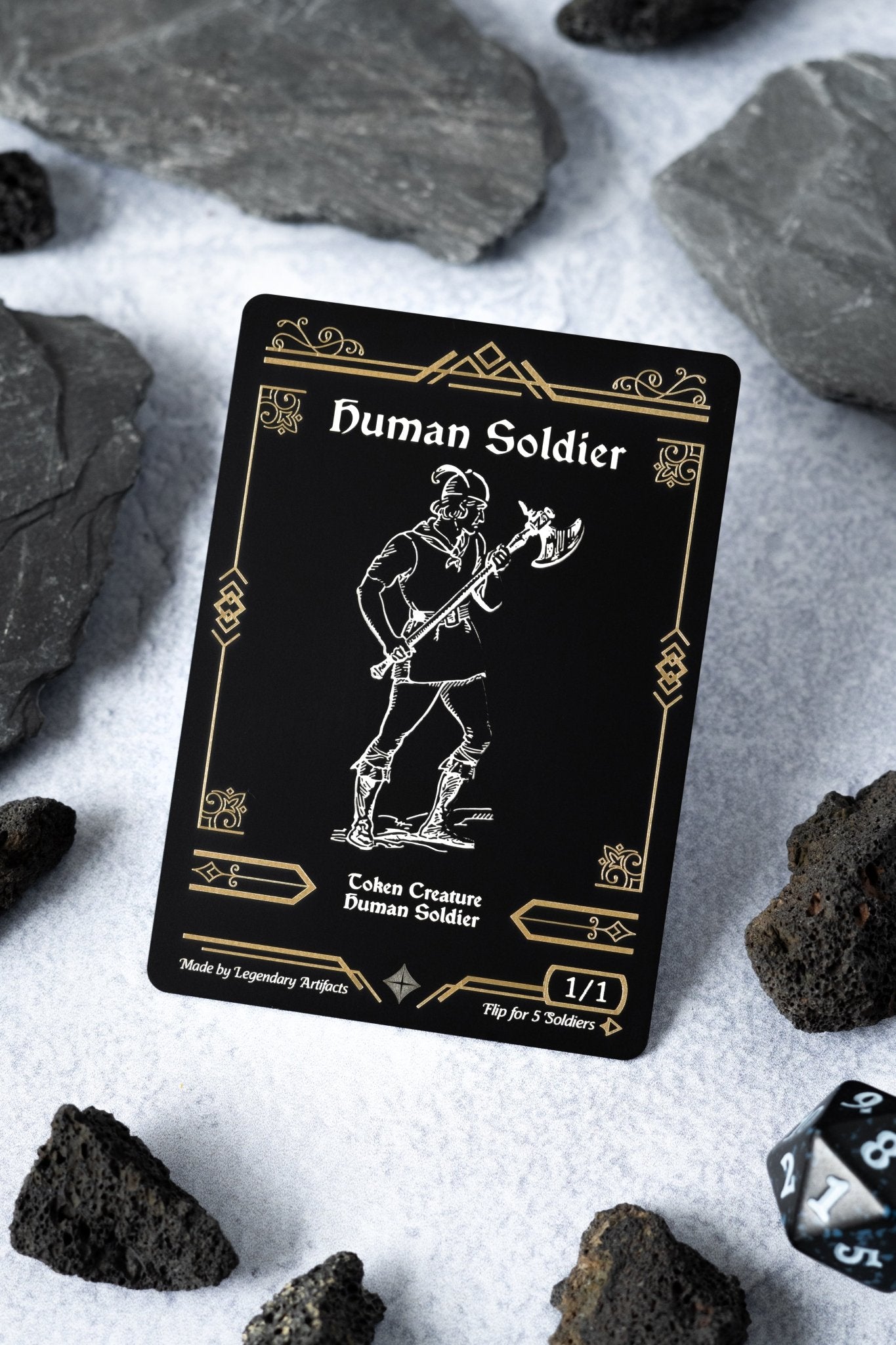 Engraved Steel Human Soldier Token, Double Sided - Legendary Artifacts