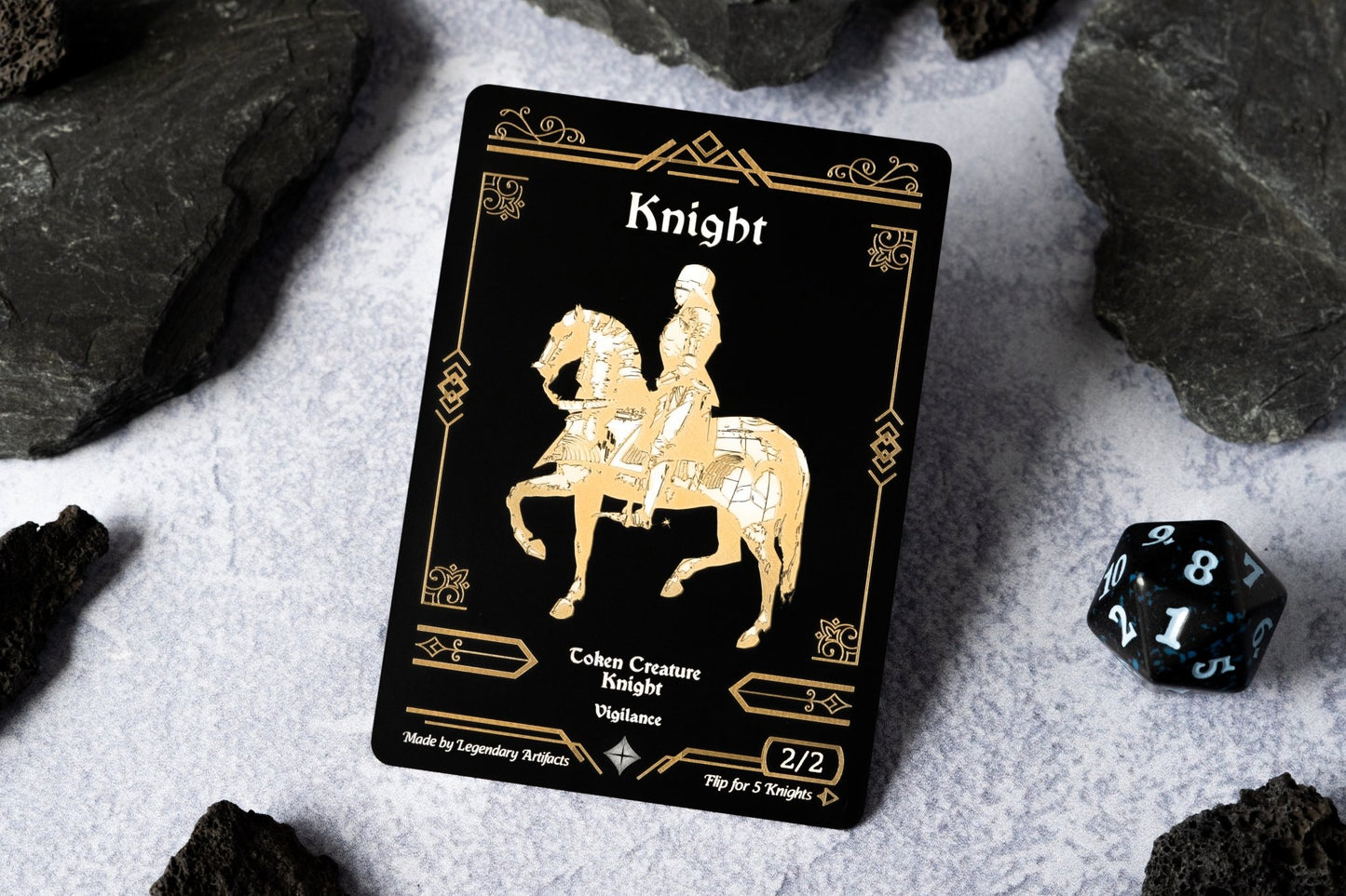 Engraved Steel Knight Token, Double Sided - Legendary Artifacts