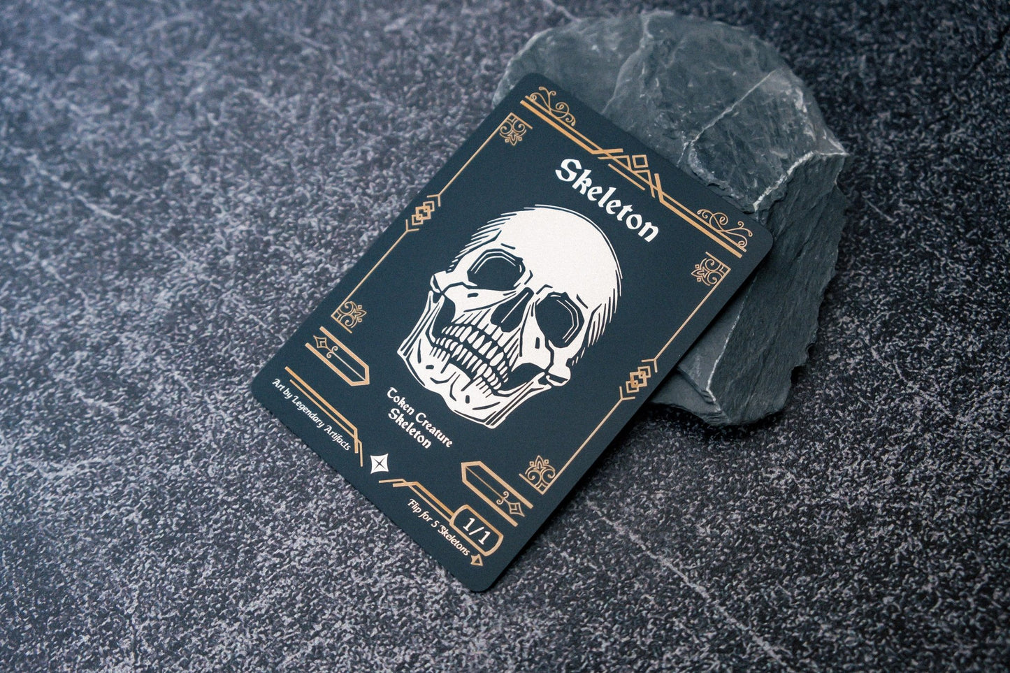 Engraved Steel Skeleton Token, Double Sided - Legendary Artifacts