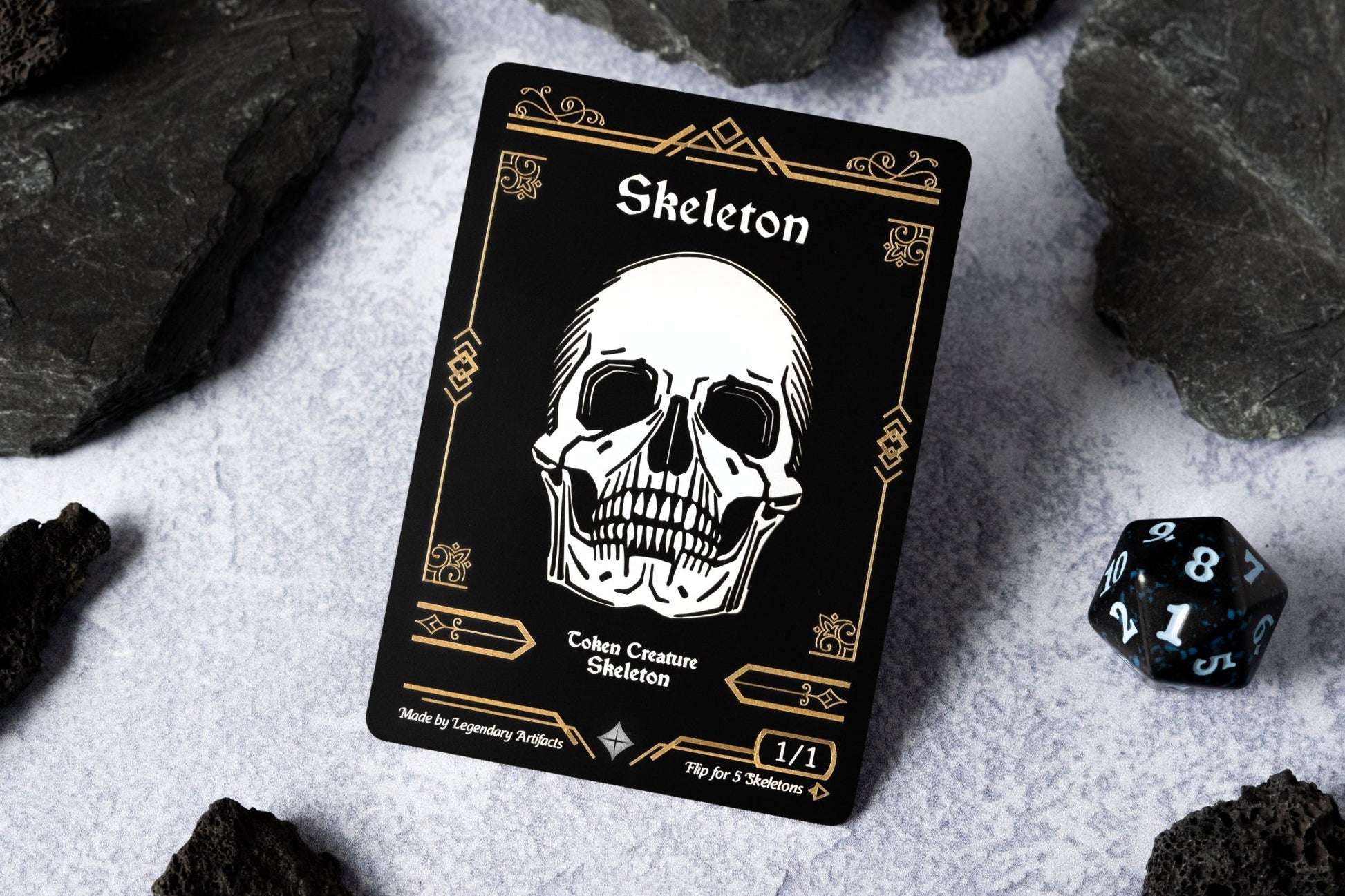 Engraved Steel Skeleton Token, Double Sided - Legendary Artifacts
