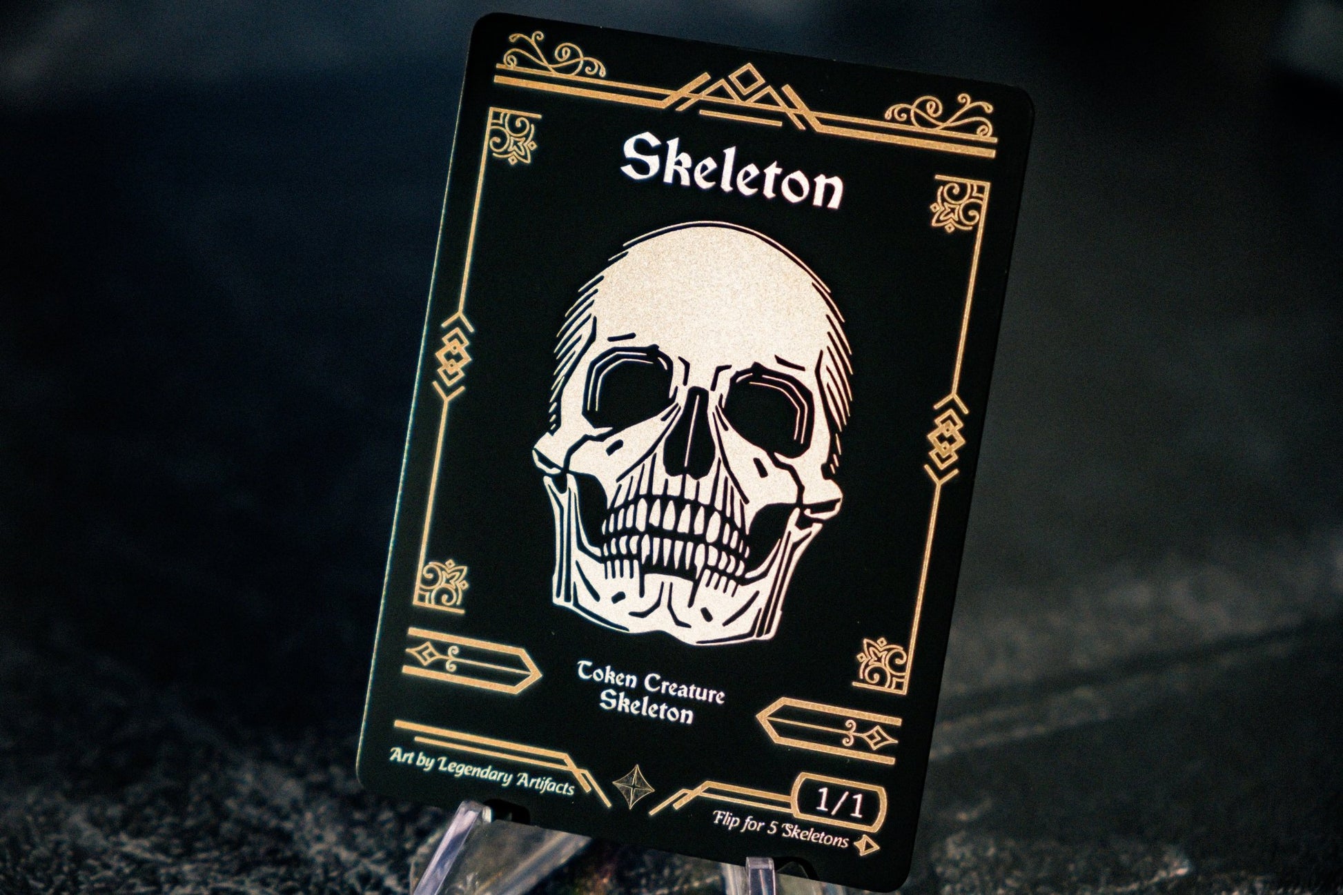Engraved Steel Skeleton Token, Double Sided - Legendary Artifacts