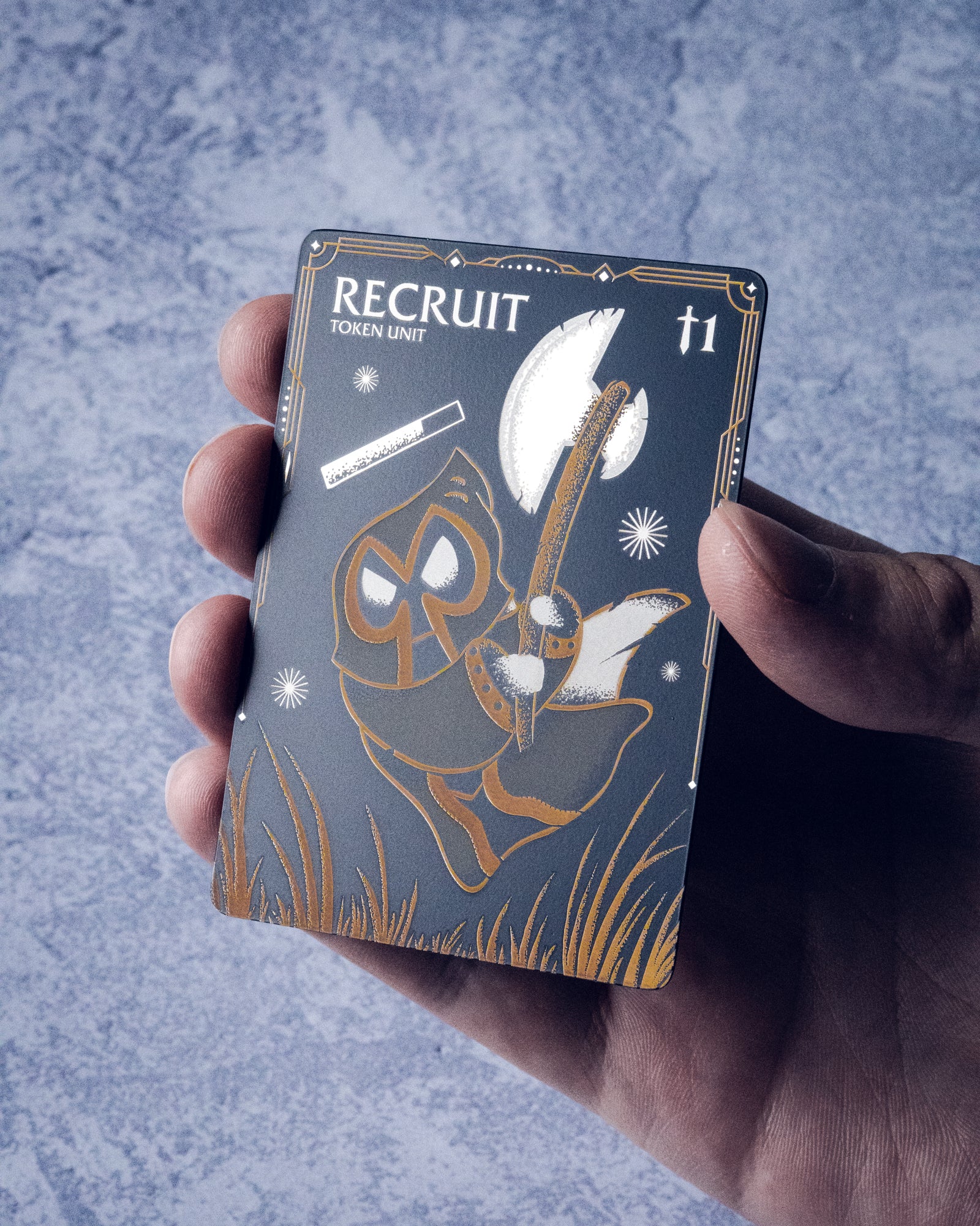 riftbound metal cards Stainless Steel Recruit Token - Metal Riftbound Tokens