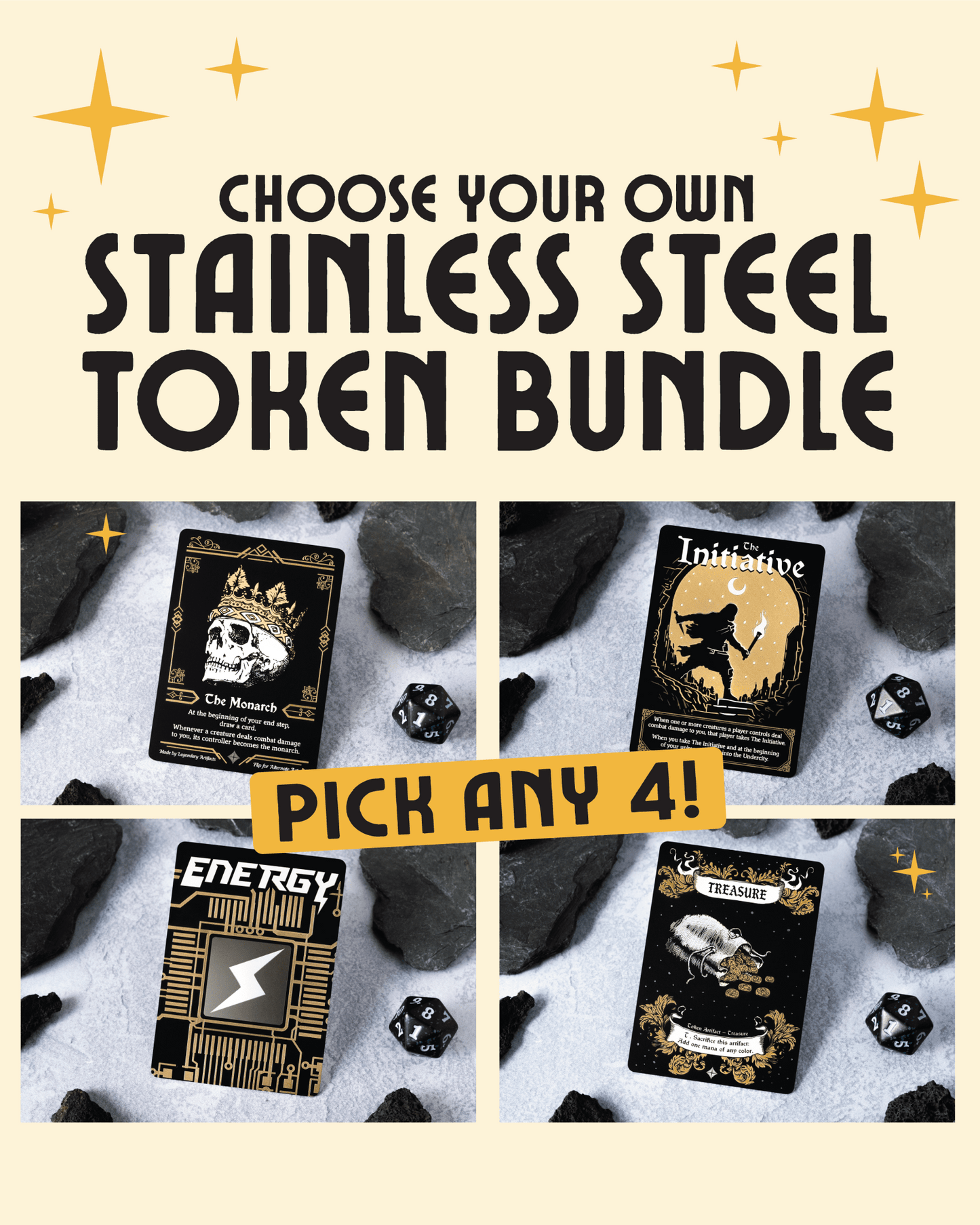 Choose your own Stainless Steel Token 4 - Pack Bundle - Legendary Artifacts