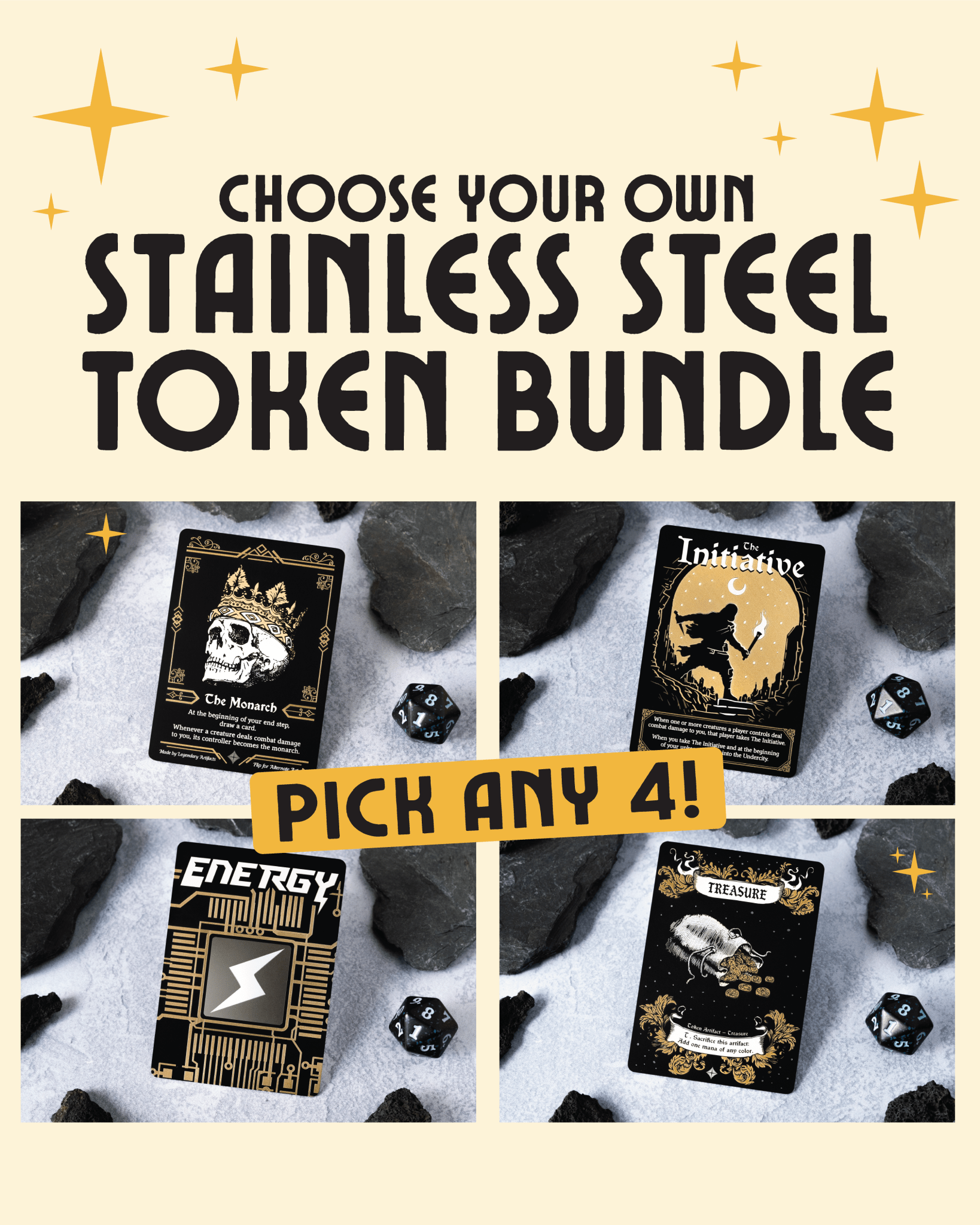 Choose your own Stainless Steel Token 4 - Pack Bundle - Legendary Artifacts