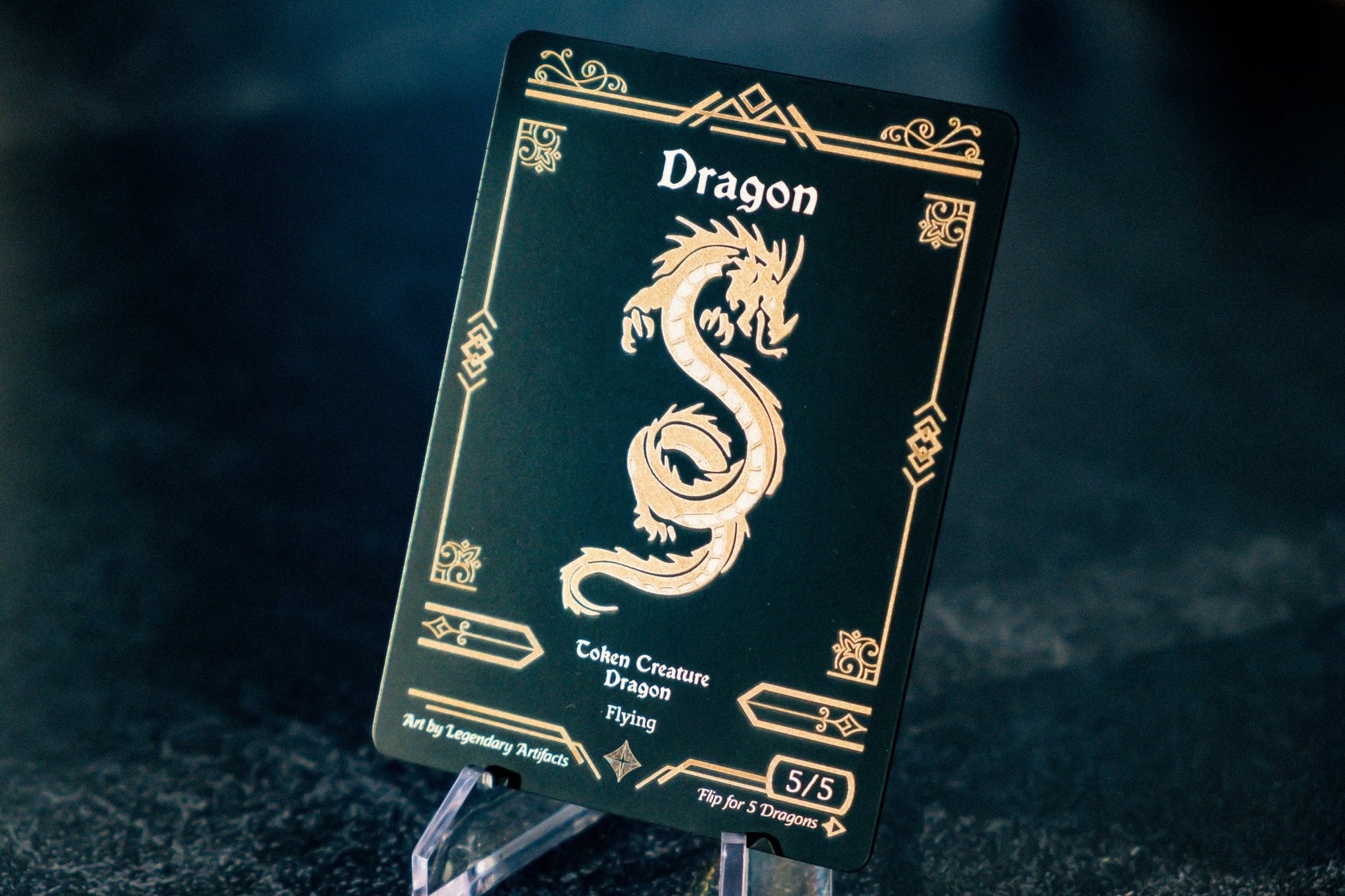 Engraved Steel Dragon Token, Double Sided - Legendary Artifacts