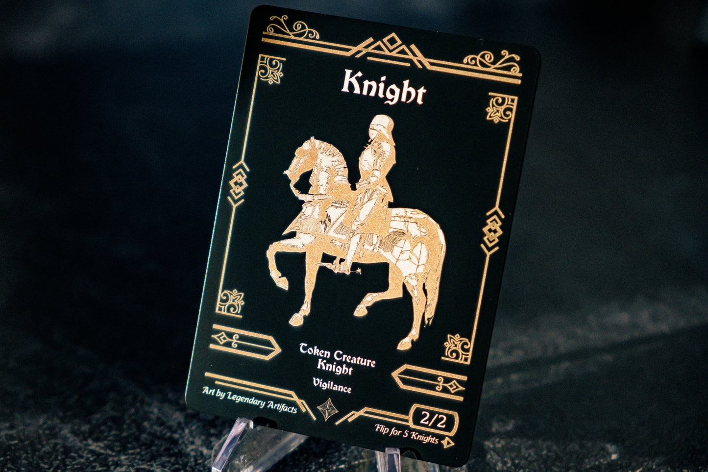 Engraved Steel Knight Token, Double Sided - Legendary Artifacts