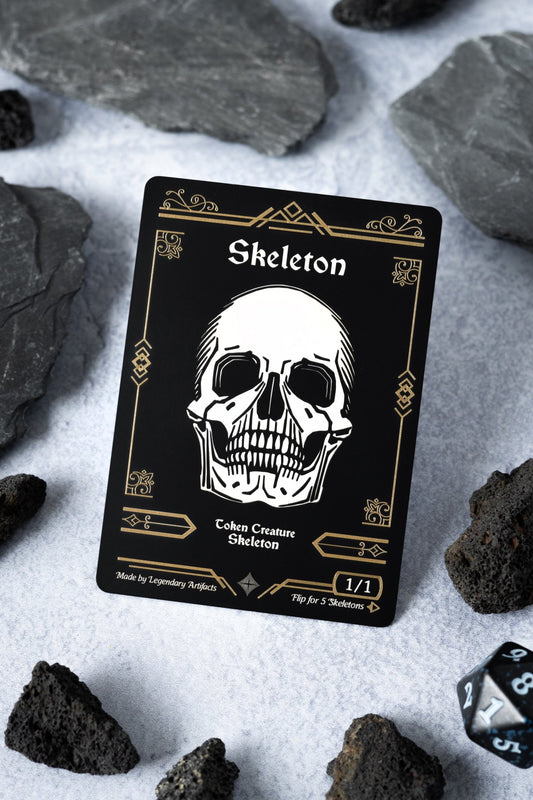 Engraved Steel Skeleton Token, Double Sided - Legendary Artifacts