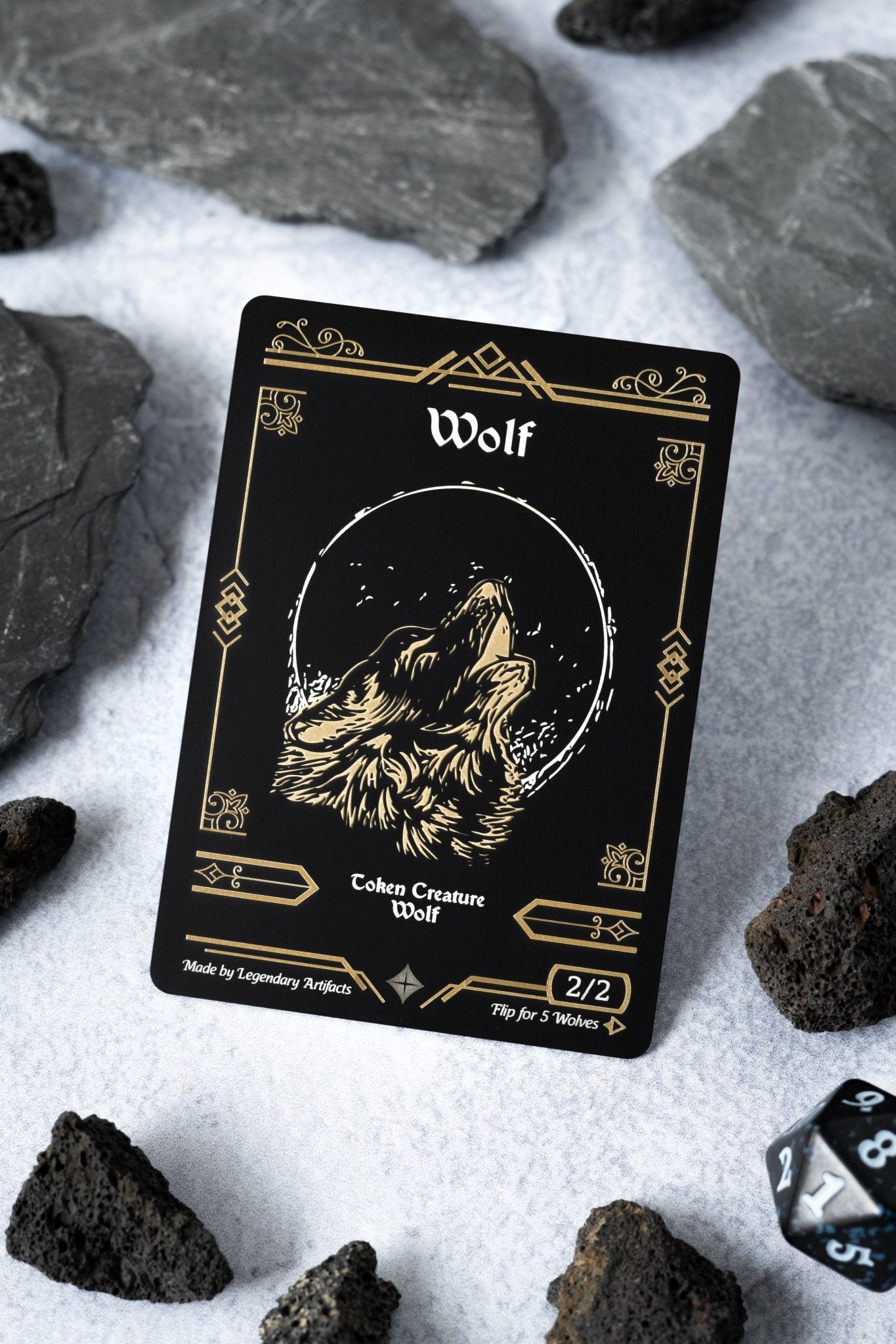 Engraved Steel Wolf Token, Double Sided - Legendary Artifacts